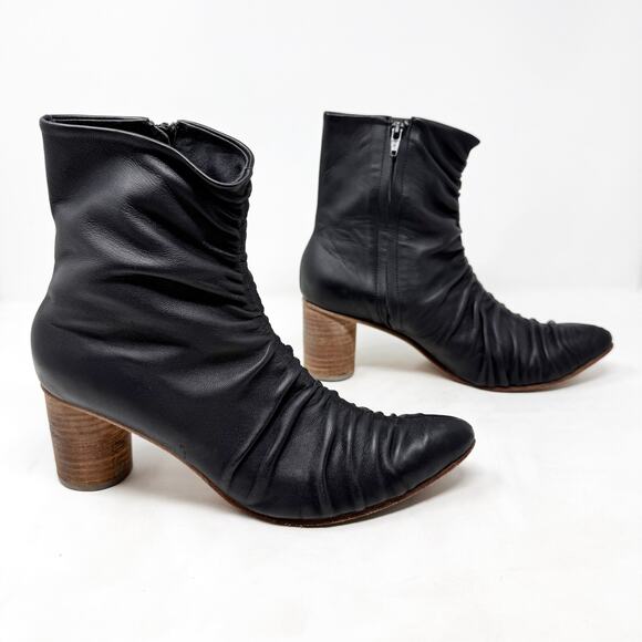 [Huma Blanco] Black Leather Wanda Pointed Toe Ruched Ankle Boots Size 40 US 9 - Picture 2 of 12
